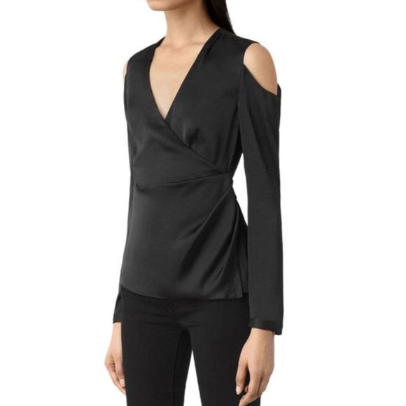 All Saints Tops - AllSaints Black Danio Cold-shoulder Top Blouse 0